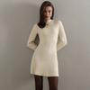 Осень Зима Половинный Высокий Воротник Повседневная Мода Вязаное А-силуэтное Платье Женское Однотонное Приталенное Мини Платье Vestidos