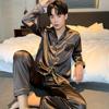 Sleepwear Men Silk Satin Solid Color Pajama Sets Long Button-Down Pijama Plus Size Home Clothes Suits Pyjamas Men's Loungewear