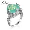 SODROV Luxury Jewelry Green Opal Crystal Zircon Rings for Women Engagement Wedding Ring Gift