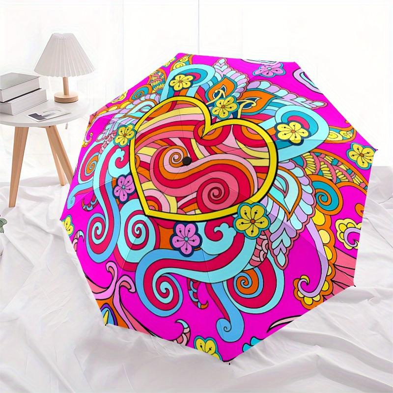1pc Psychedelic HeartAutomatic Open/close, All-Season Portable Folding Umbrella for Friends, Travel, Everyday, Events  yy250806133