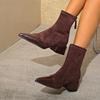 Винтажные женские ботильоны с острым носком, модные короткие ботильоны с молнией сзади, лаконичные туфли на низком квадратном каблуке