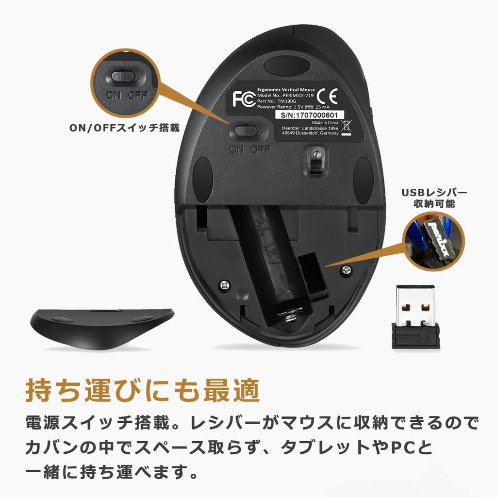 Perixx Compact Wireless Ergonomic Quiet Black PERIMICE-719 Mouse, Design,