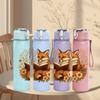 1PC Autumn Floral Fox Portrait 750ml Color Plastic Sports Water Bottle Leakproof Flip Straw Lid Suitable for Sports Office Home Use