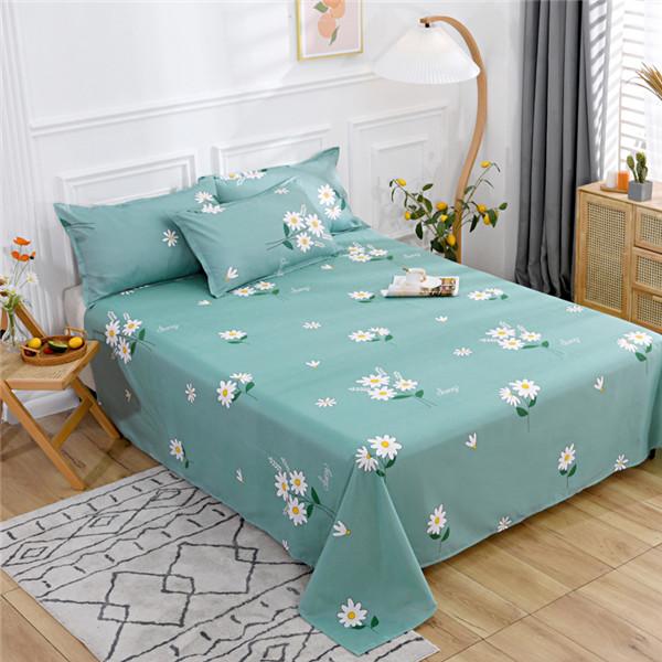 Bed Sheet Polyester Cotton Printed Fitted Sheet Bedding Flat Sheet Soft Breathable Bed Linens (No Pillowcases )
