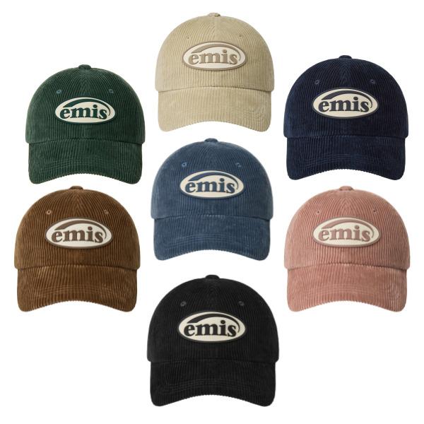 EMIS Rubber Patch Corduroy Ball Cap (Green, Pink, Ash Blue, Beige, Brown, Navy, Black)