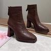 Metal Anti-collision Square-toe Booties Autumn and Winter New Rear Zipper Soft Sole Anti-slip Wear-resistant High Heels