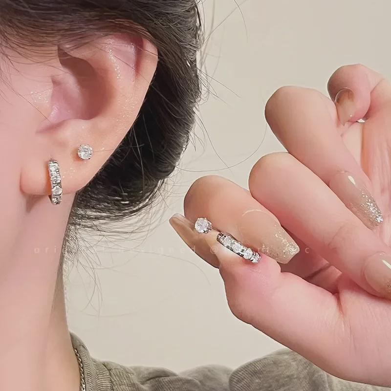 2025 Изысканные двойные серьги-кольца: Легкая пряжка класса люкс с кругом