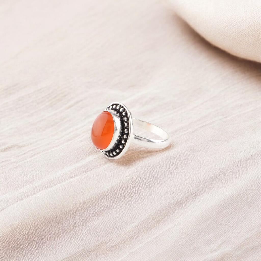 Natural Carnelian Gemstone 925 Stamped Silver Jewelry Handmade Boho Ring For Her RR-62-26