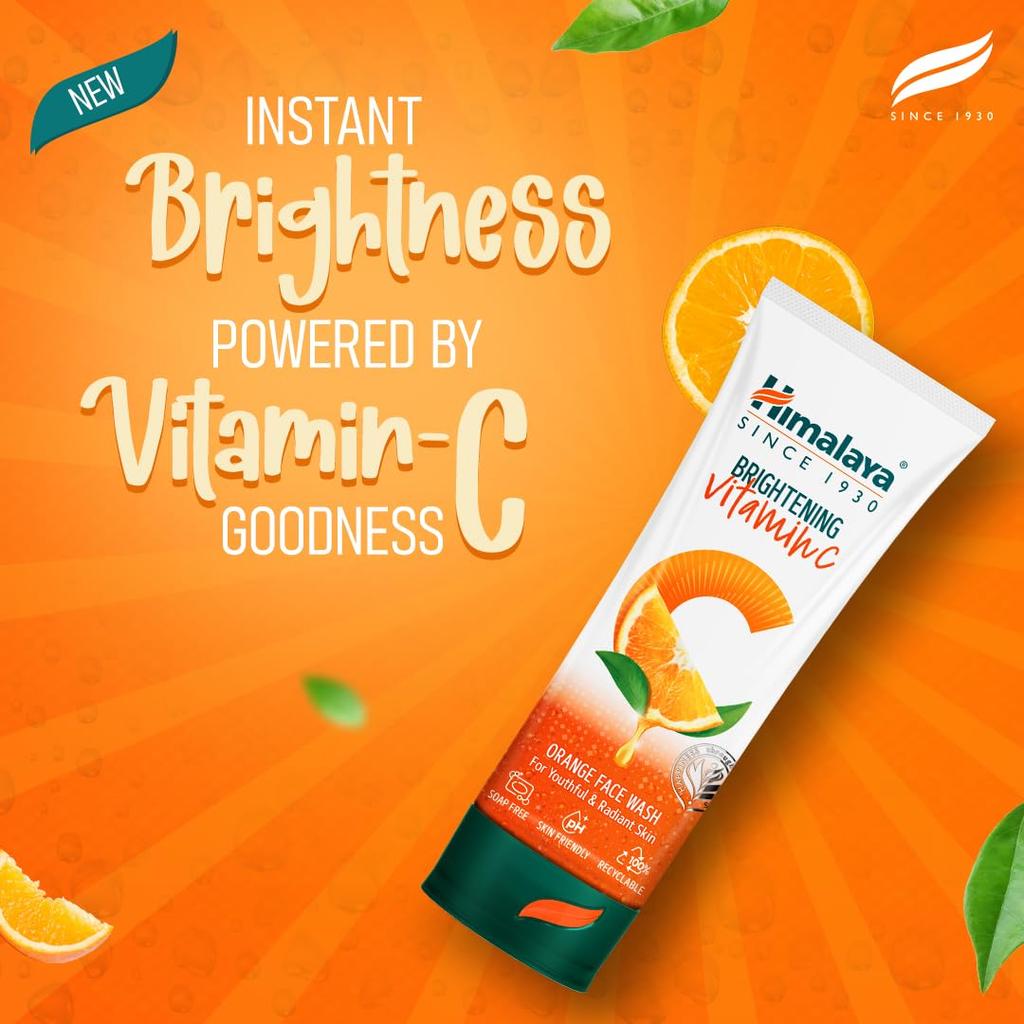 Himalaya Brightening Vitamin C Orange Face Wash 50ml Pack Of 1 Gentle Daily Cleanser For Radiant Skin