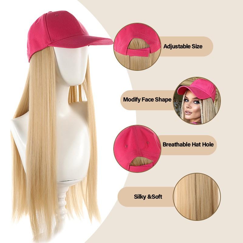 Womens Baseball Cap With Long Straight Hair Wig All-in-one Fashion Hat Daily Wear
