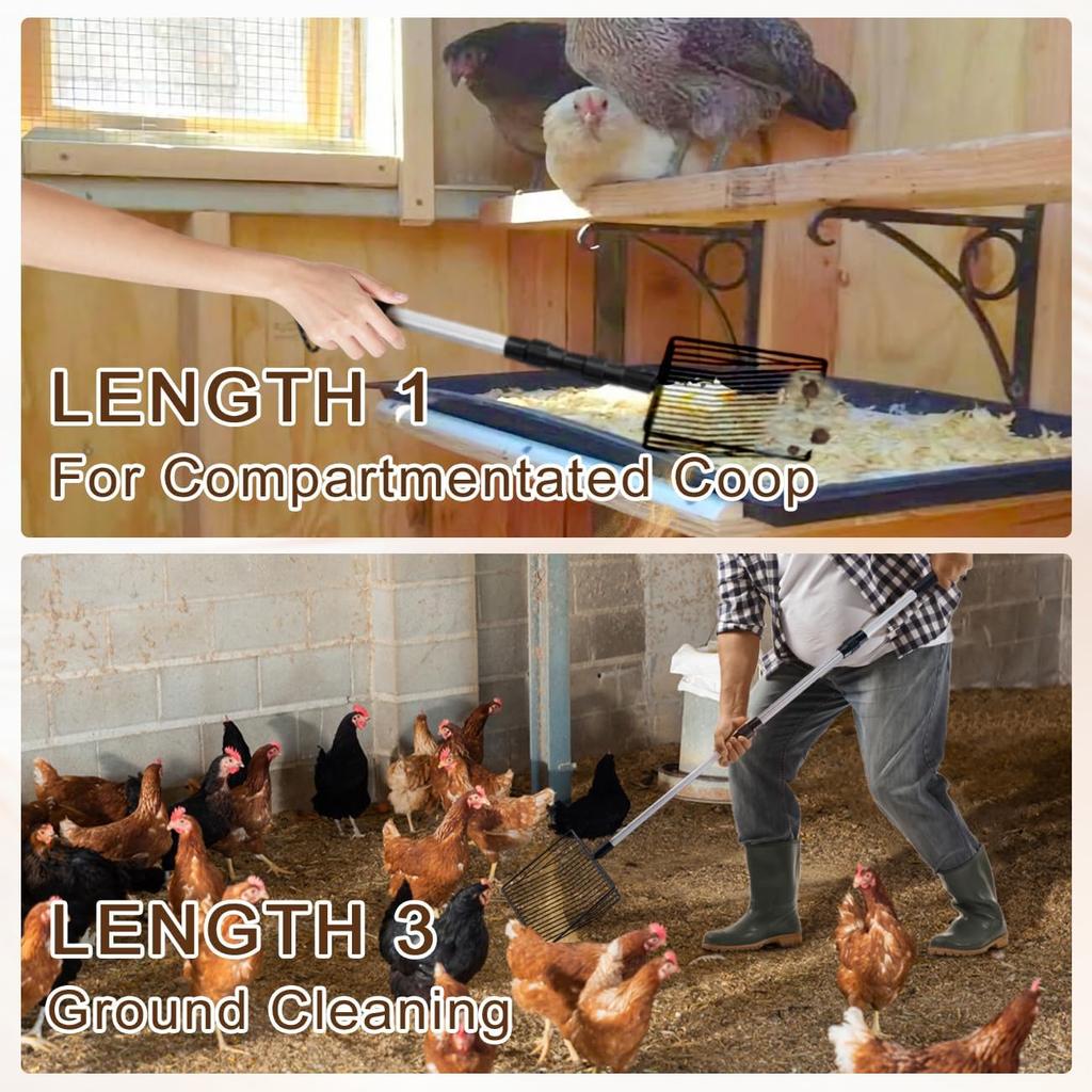 3 In 1 Stretchable Chicken Poop Scooper Chicken Coop Accessories Sifting Shovel for Chicken Coop Chicken Litter Scoop Supplies Separating Poo and