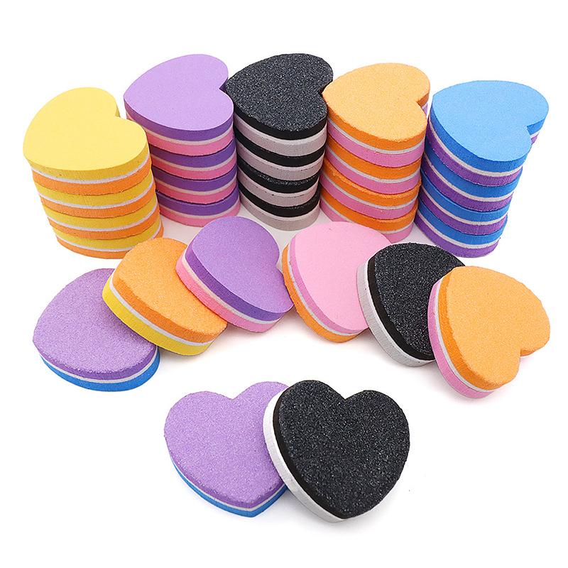 10Pcs Love Washable Nail File Sponge Block Sanding Multicolour Double Sided Polishing Tools Nail Care