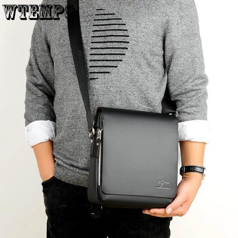 Messenger Shoulder Bag Men Leather Briefcase Casual Business Crossbody Handbag
