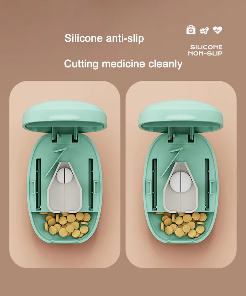2 In 1 Pill Cutter With Invisible Storage Box Portable Mini Drug Tablet Medicine Dustproof Divider Organizer Crusher Pill Box