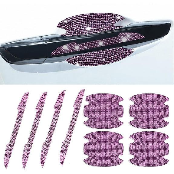 8Pcs Bling Rhinestone Car Door Handle Stickers Protector, Trim Auto Door Entry Guard Bling Stickers Car Accessories For Women And Men, Universal Car
