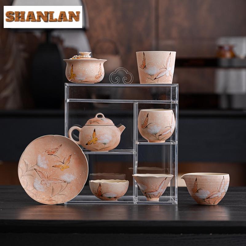 Hand-painted Orange Butterfly Teacup Ancient Tea Bowl Mug Tea-tasting Fragrance Cup Chazhan Master Cups Tableware Collection