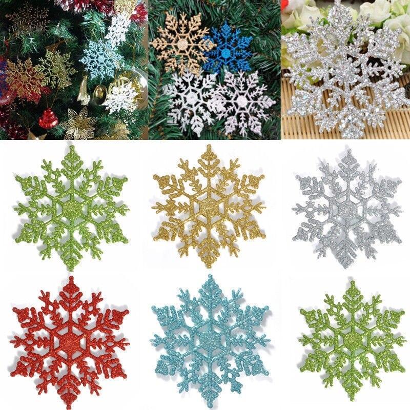 6/12pcs Snowflakes Ornaments Colorful Shining for Christmas Tree