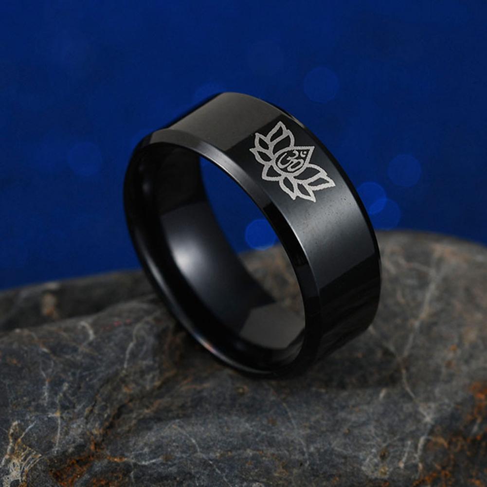 BLUELANS RINGS Unisex Yoga Lotus Simple Steel Om Titanium Pattern Finger Ring Band Jewelry
