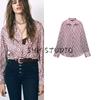 Spring New Women's Clothing Commute Style Geometric Figure Print Silk Satin Texture Long Sleeves Shirt 2074888