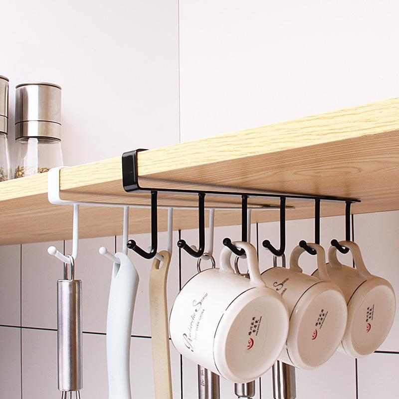 Wrought Iron Punch-Free Hanging Rack with Multifunctional Hooks for Under-Cabinet or Wardrobe Storage.