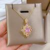 Ожерелье в стиле розового сапфира с позолоченным кулоном из циркона для женщин
