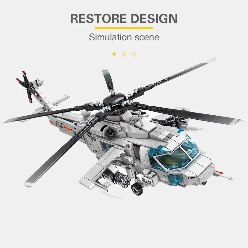 935Pcs Modern Military Series High-tech Navy Armed Gunship Building Blocks AVIC Aircraft Z-20 Bricks Toys Kid Children Gift