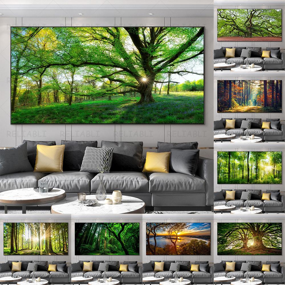 Landscape Pictures Green Tree Canvas Painting Forest Posters and Prints Wall Art Giant Trees Pictures for Living Room Home Decor