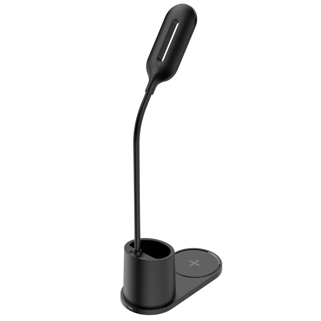 3-in-1 Pen Holder Desk Lamp with 15W Wireless Fast Charging, QC2.0 Protocol, TYPE-C Power, 360° Flexible Pole & 3-Color Stepless Dimming