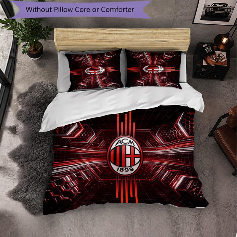 AC Milan Pattern 3 Pieces Bedding Set Soft Microfiber Duvet Cover with Pillow Cases for Bedroom