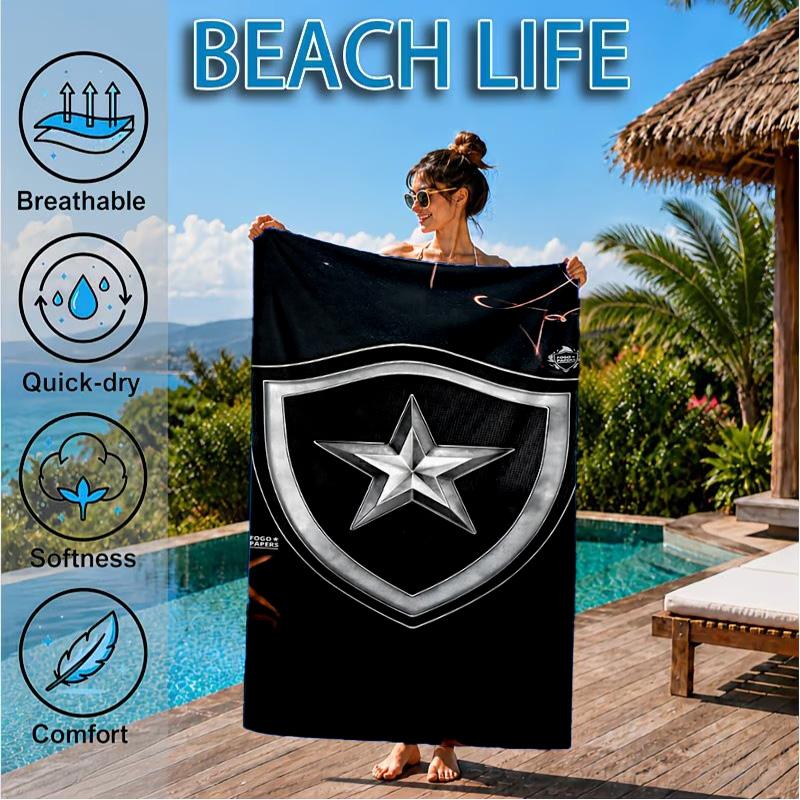 Shield With Star Emblem Printed Microfiber Beach Towel, Soft And Absorbent, Quick-Dry, Ideal for Summer Travel, Beach Essential, Swimming Pool