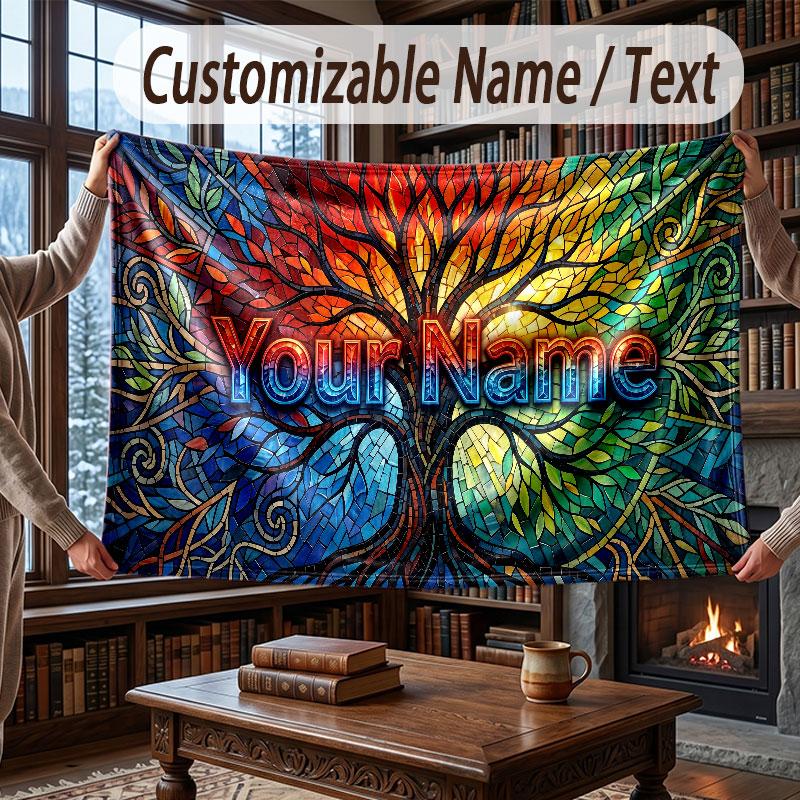 Decorative Artwork Theme Throw Blanket Custom Name Text Personalized Blanket Soft Cozy Blanket for Home Sofa Bed