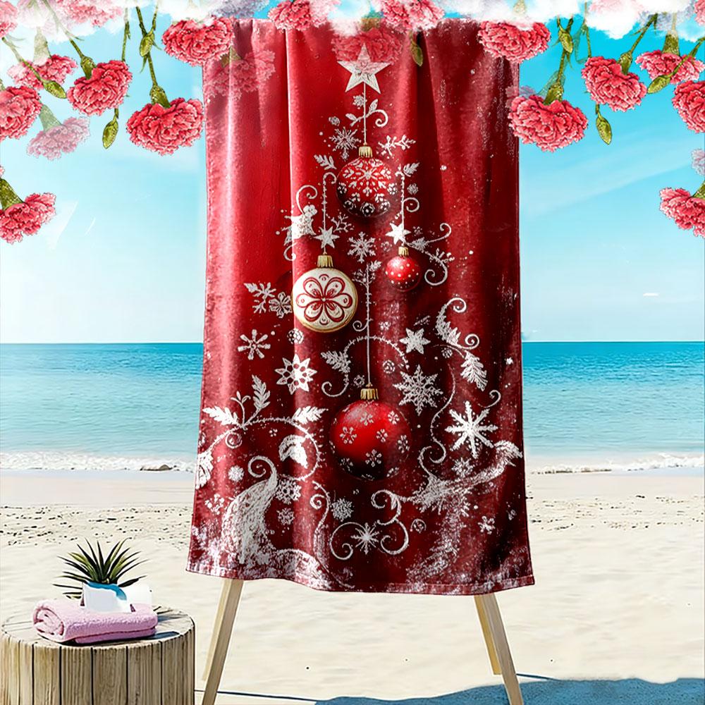 Festive snowflake elegance Print beach towel, quick drying, suitable for travel, outdoor sports, jogging, the beach and swimming, gift