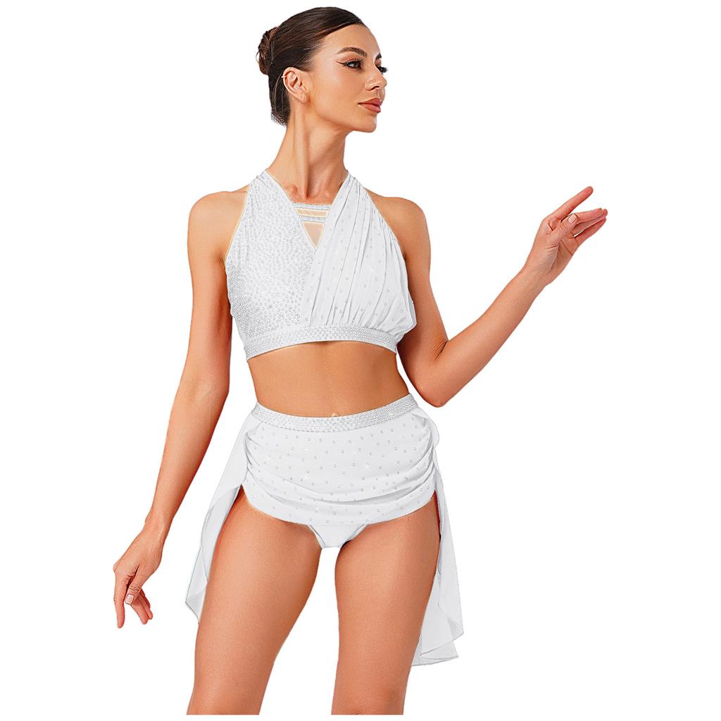 Женский костюм для танца поклонения, платье с длинным рукавом и асимметричным подолом, контрастный цвет, комплект брюк-палаццо