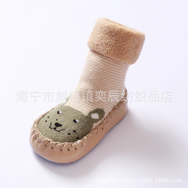 Детские носки для малышей, теплые пинетки, носки с резиновой подошвой для новорожденных, носки для маленьких девочек и мальчиков, детские зимние носки, махровые тапочки