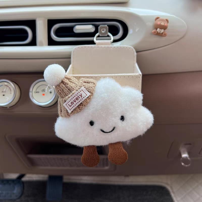Cute Cartoon Bow Cloud Car Storage Bag Air Vent Hanging Leather Organizer Box Glasses Phone Holder Car Interior Accessories