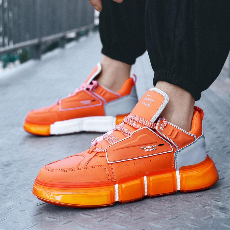 Модные оригинальные оранжевые кроссовки на платформе для мужчин, модные кожаные мужские кроссовки, повседневная уличная дизайнерская обувь для скейтбординга для мужчин