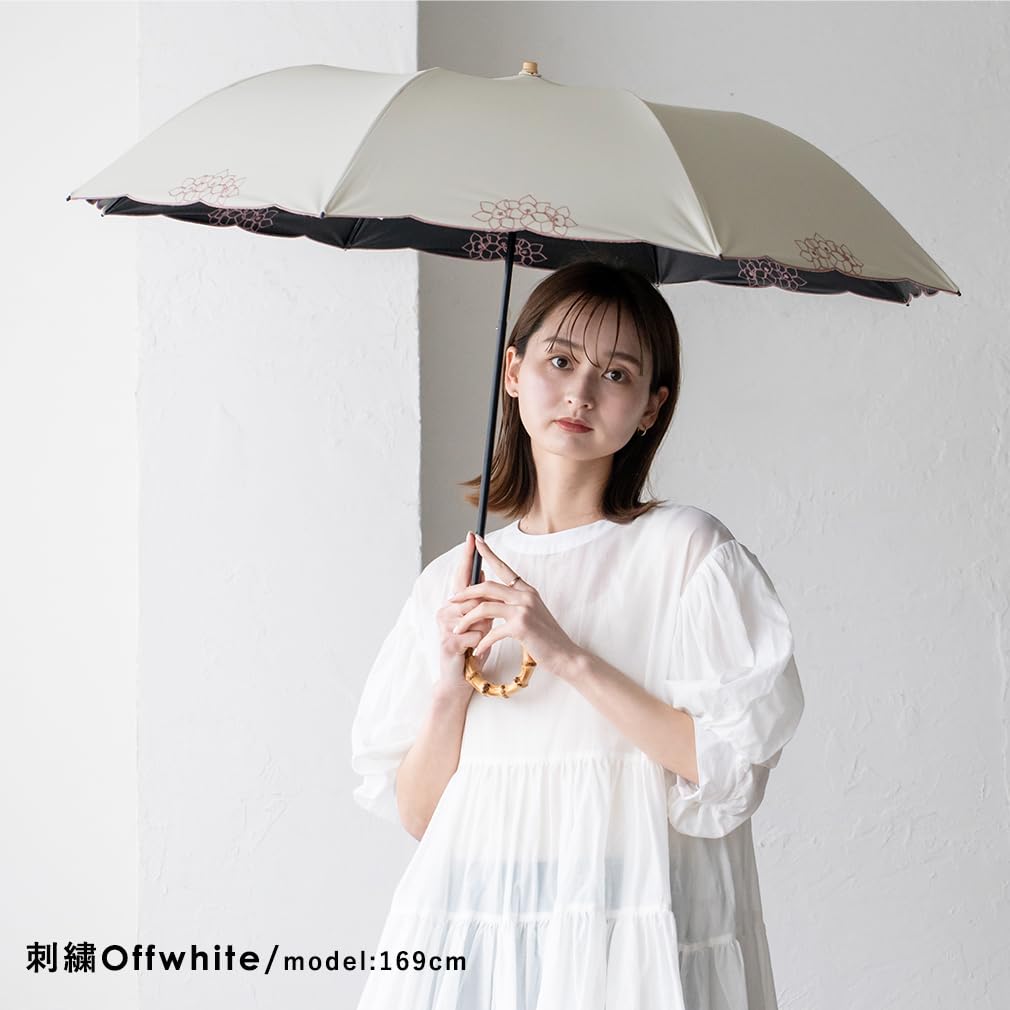 Короткий зонт Vita Felice для женщин, как в солнечный, так и в дождливый день [VITAFELICE] 2-складной (для дней/ребра 55см) пру-30176z (вышитый не совсем белый)