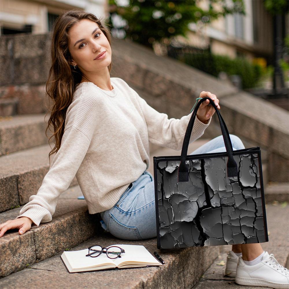 Cracked Print Tote Bag Stylish Large Capacity Shoulder Bag for Daily Commute Shopping