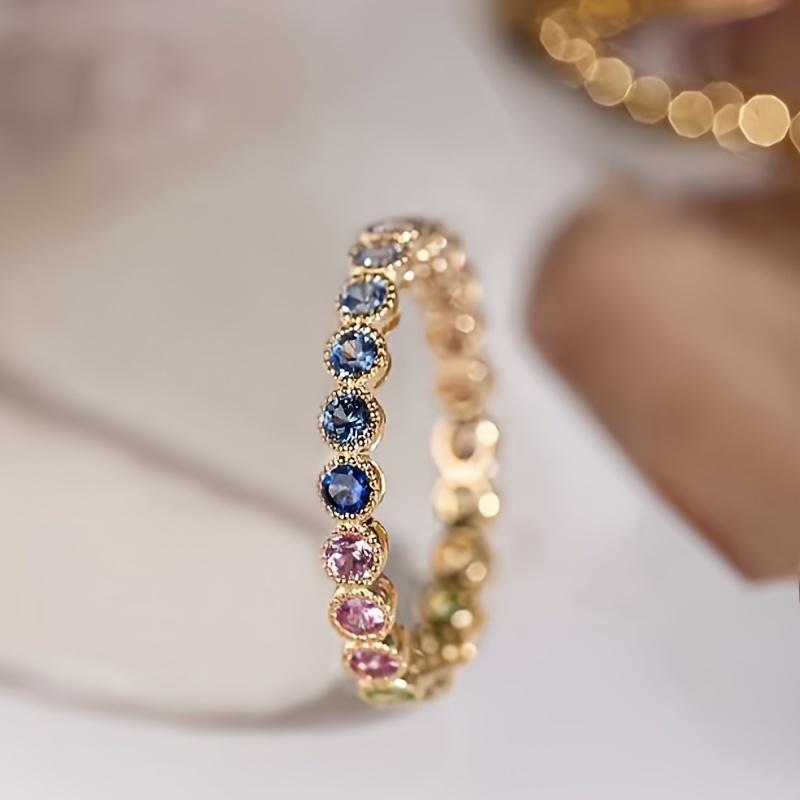 Women's Multi-Color Synthetic Ring Set - KC Golden Plated, Synthetic Cubic Zirconia Mosaic, All-Season Jewelry | Stylish Holiday Accessory | September