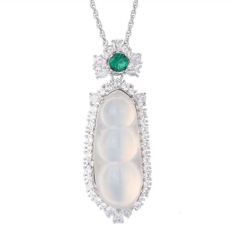 Jewelry Pendant Inlaid With White Ice Chalcedony String Beans Necklace Temperament Jade Pendant Pendant Female