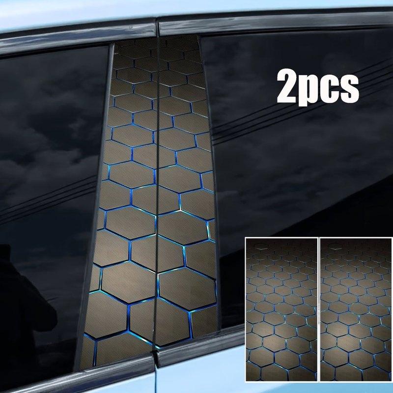 1set Car Center Pillar Honeycomb Shaped Personalized Creative B-Pillar Protective Decorative Sticker Automobiles And Spare Parts