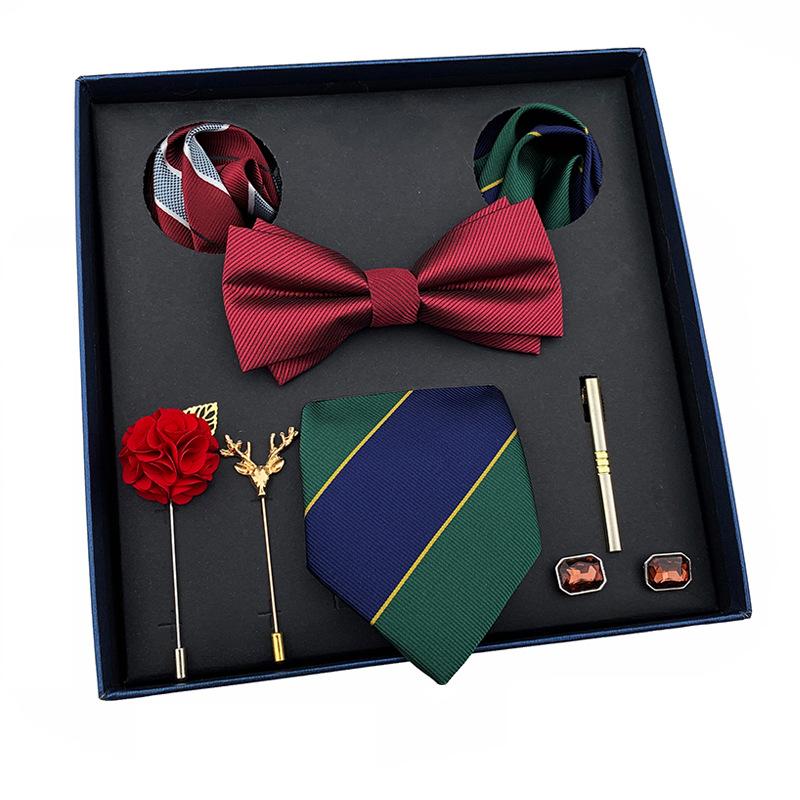 Men'S Tie Light Luxury Gift Box Wedding Tie Bow Tie Pocket Towel Brooch Cuffs Father'S Day Gift Box