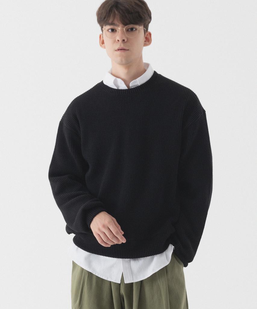 PIANER Comfortable Oversized Crew Neck Knit (Black)