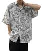 Stylish Aloha Short Leaf [Four Leaf] Men's Shirt, Sleeve, Summer, White,
