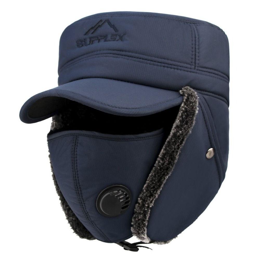 Windproof Winter Men Bomber Hat Cotton Plush Fur Earflap Hat Warm Earflaps Caps