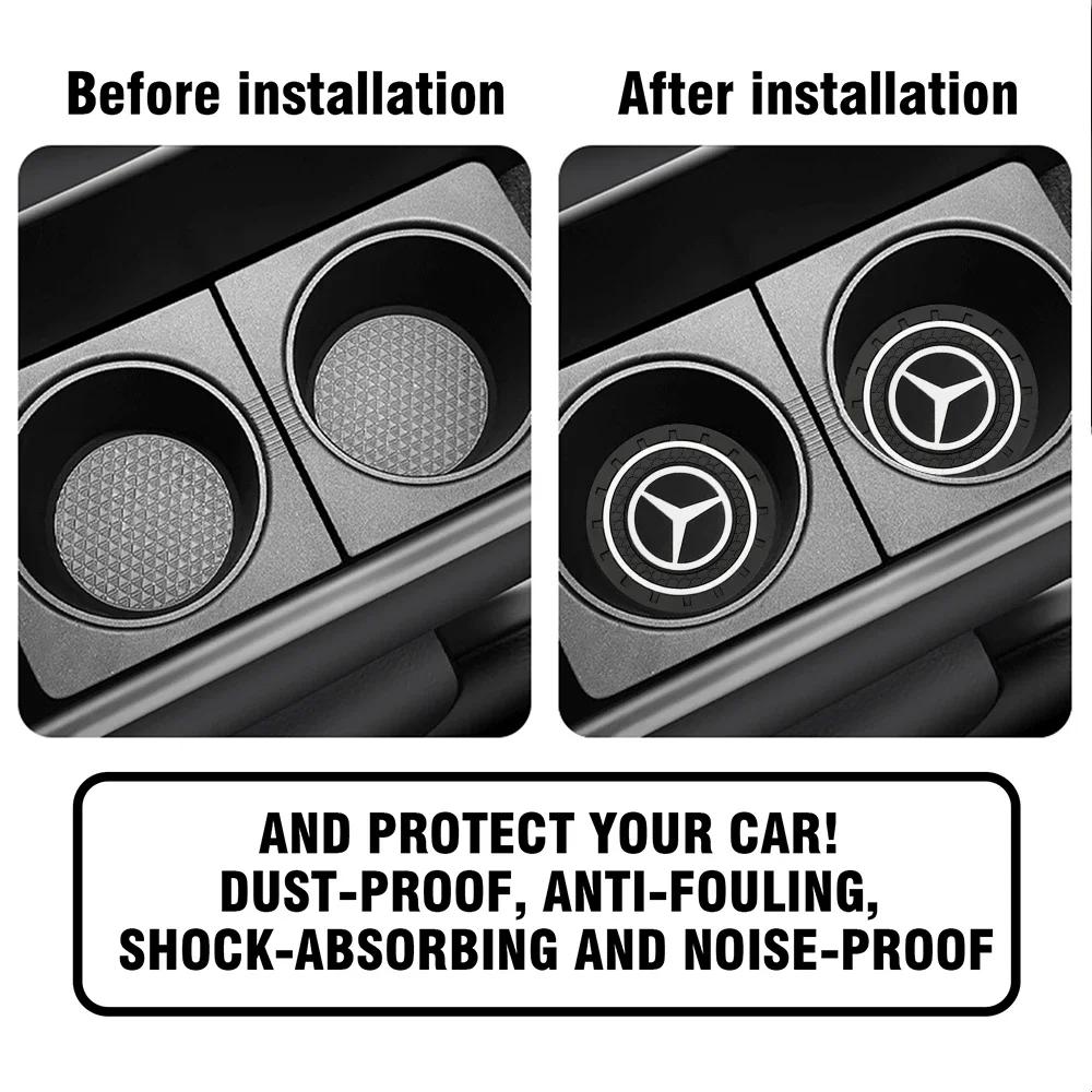 Car Sticker 2pcs Silicone Car Coaster Water Cup Bottle Non Slip Pad Anti-Slip Mats For Mercedes Benz AMG C200 C260 C300 W108 W12