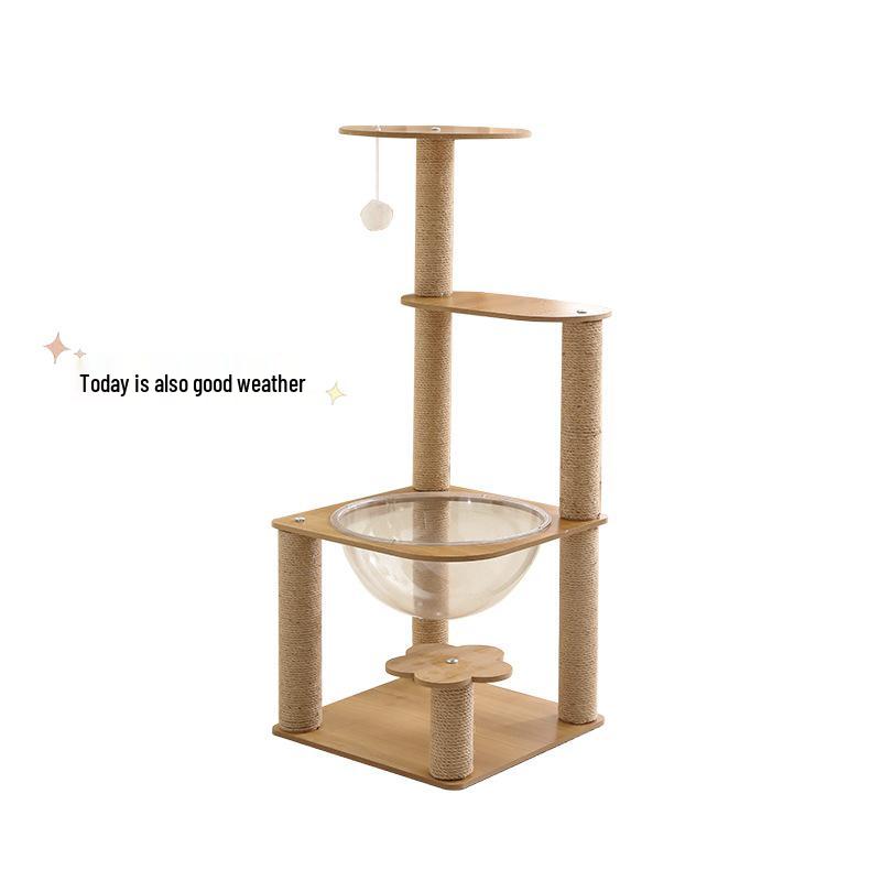 Indoor Cat Playhouse: Hemp Sword Villa with Two Floors, Space Capsule, Climbing Nest, and Crawl Space.