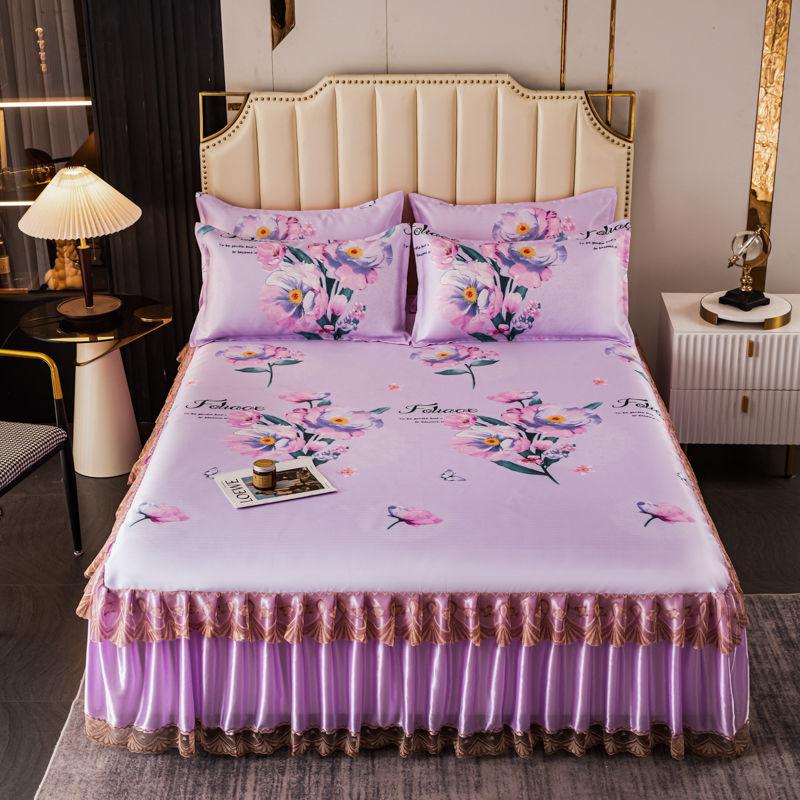 3 шт./лот, комплект двуспальных простыней, классическая кружевная королевская синяя простыня, юбка, можно стирать в машине, свадебное покрывало, наматрасник