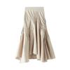 Qooth Women Ins Solid Color Pleated Asymmetrical A-line Skirt Casual High Waist Mid-length Long Skirt For Spring Summer QT2044