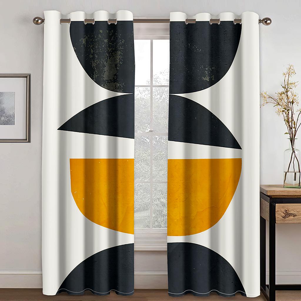 Geometric Japanese Style Nordic Wind Abstract Art Polyester Morandi Color Block Thin Curtains for Living Room Bedroom Home Decor